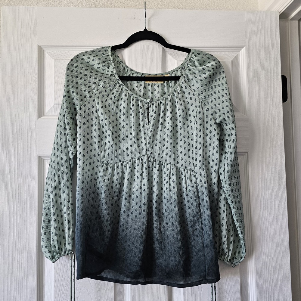 Princess Vera Wang women's XS green ombré print semi sheer long sleeve top